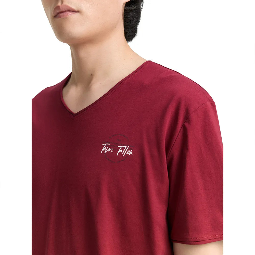 Męska Koszulka Tom Tailor Printed V-neck T-shirt Deep Red 1047775 35930
