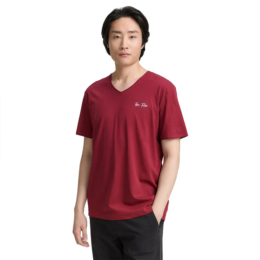 Męska Koszulka Tom Tailor Printed V-neck T-shirt Deep Red 1047775 35930