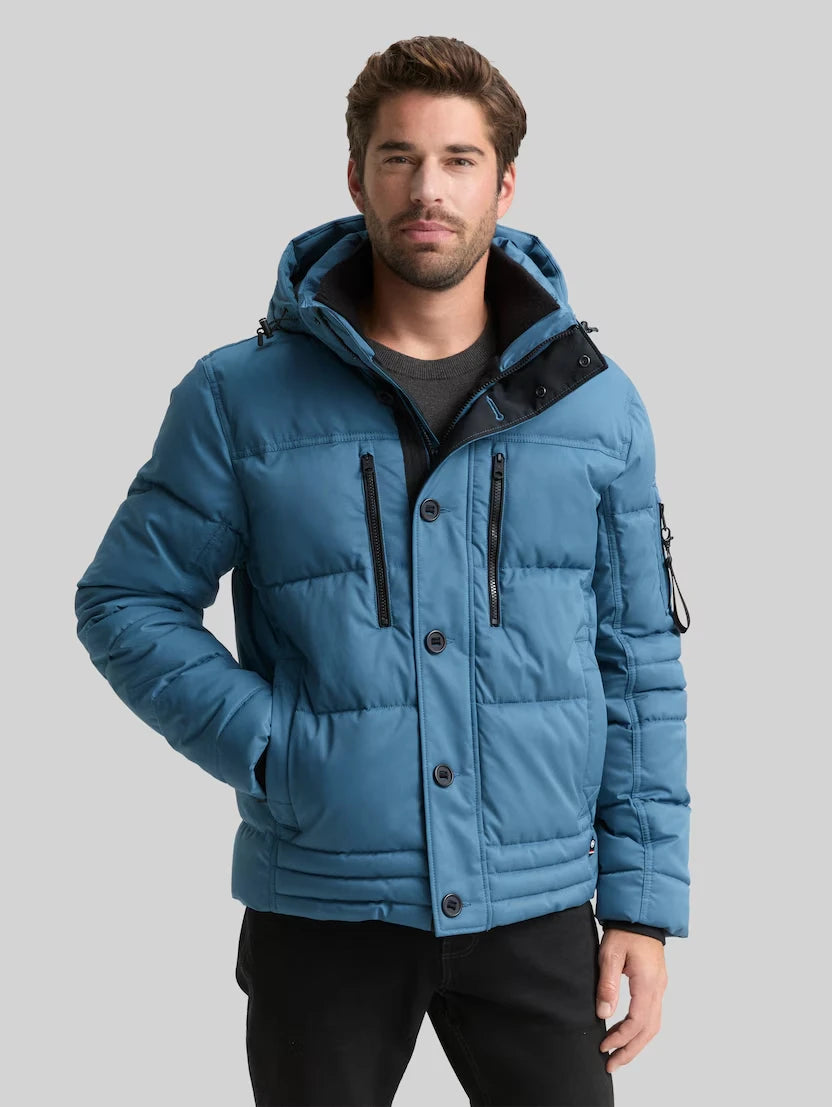 Męska Kurtka Tom Tailor Puffer Jacket With Hood Real Teal Blue 1046971 38224