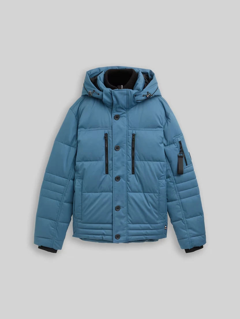 Męska Kurtka Tom Tailor Puffer Jacket With Hood Real Teal Blue 1046971 38224