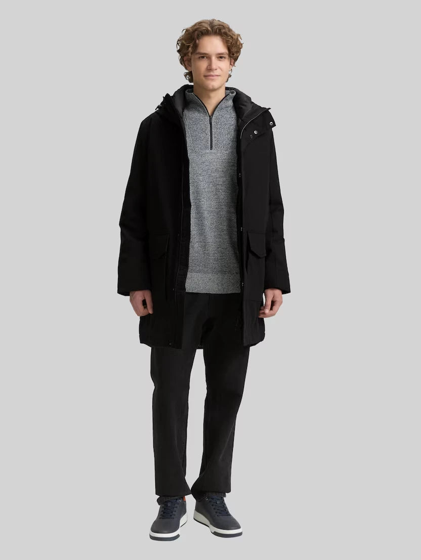 Męska Kurtka Tom Tailor Tech Hooded Parka Black 1046899 29999
