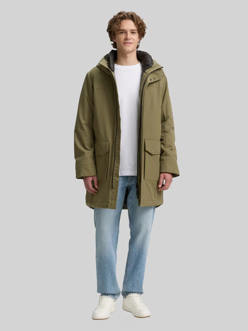 Męska Kurtka Tom Tailor Tech Hooded Parka Jungle Soil Green 1046899 11848