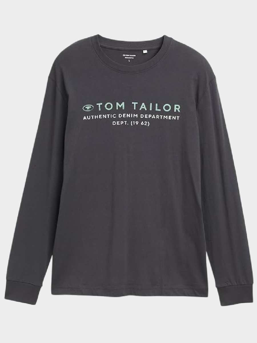Męski Longsleeve Tom Tailor Printed Longsleeve Tarmac Grey 1047769 10899
