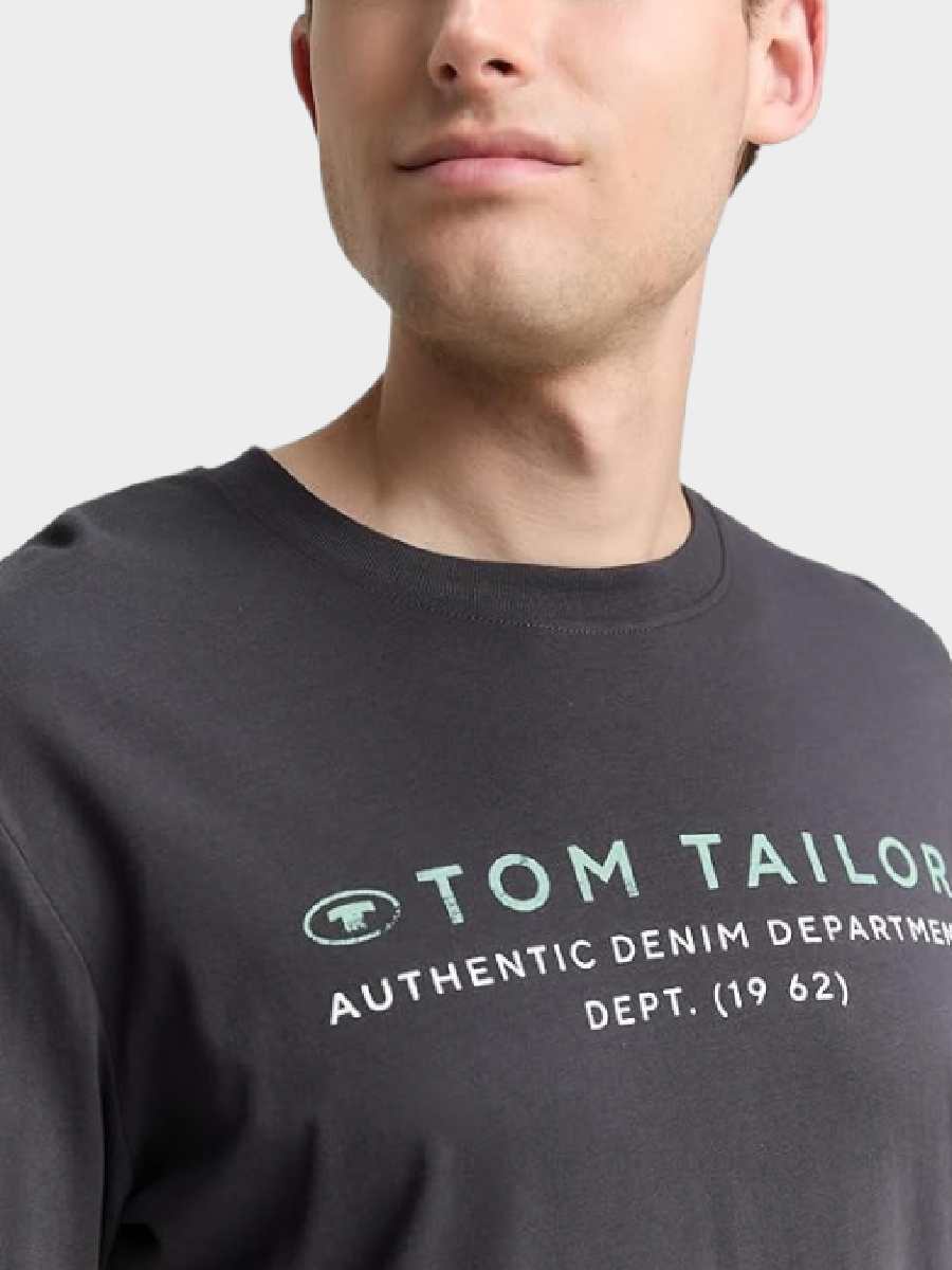 Męski Longsleeve Tom Tailor Printed Longsleeve Tarmac Grey 1047769 10899