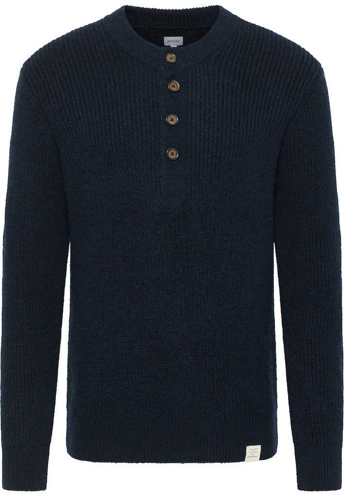 Męski Sweter Mustang Style Emil C Henley Total Eclipse 1014118 5226