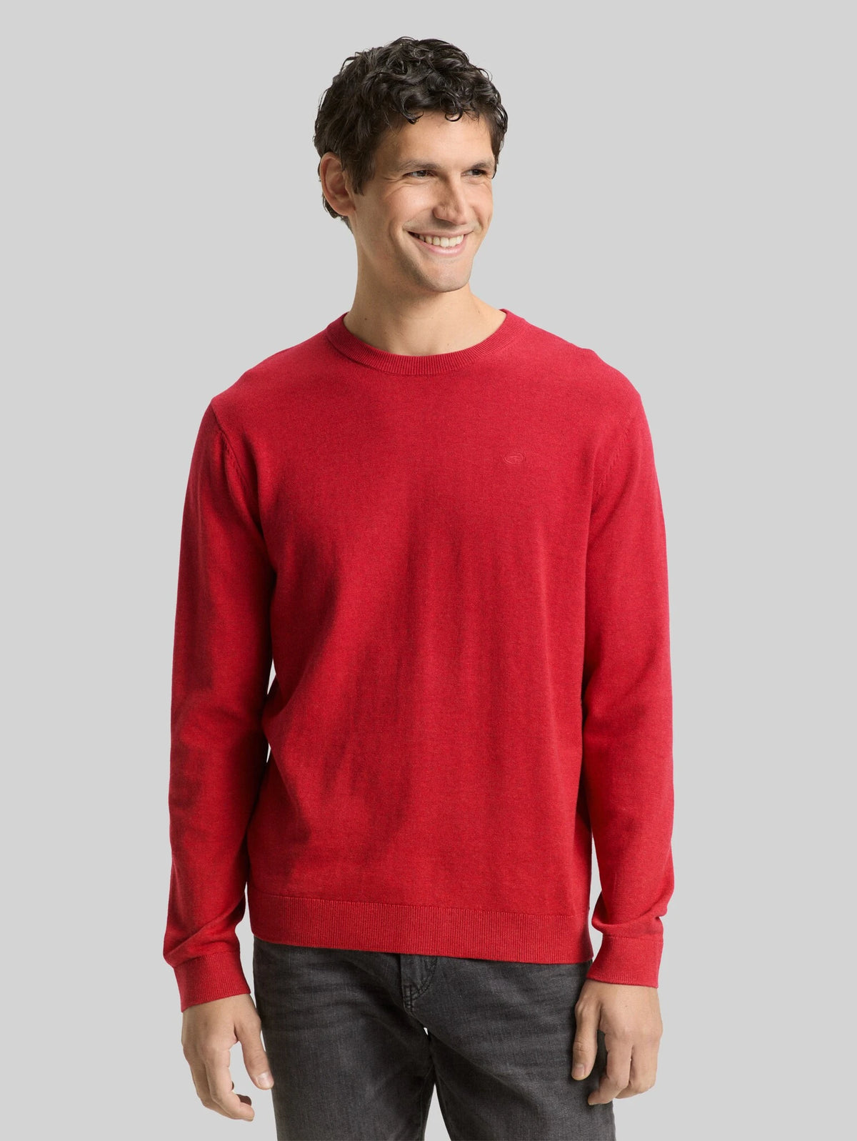 Męski Sweter Tom Tailor Basic Crewneck Knit Salsa Red Non-Solid 1039805 13686