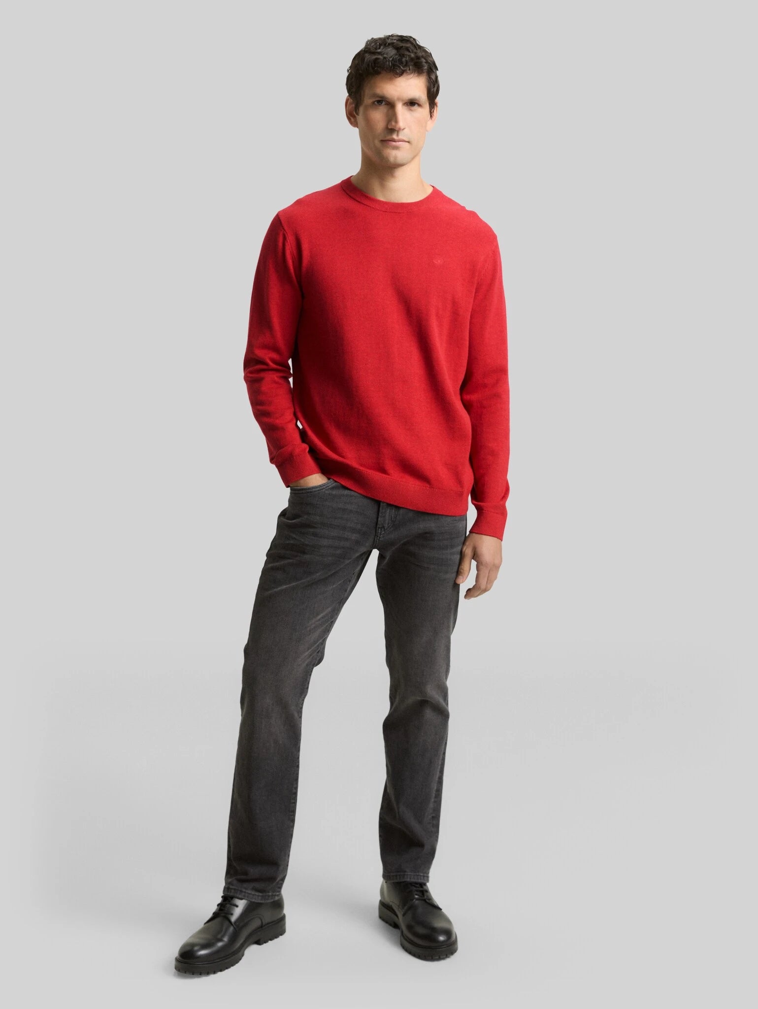 Męski Sweter Tom Tailor Basic Crewneck Knit Salsa Red Non-Solid 1039805 13686