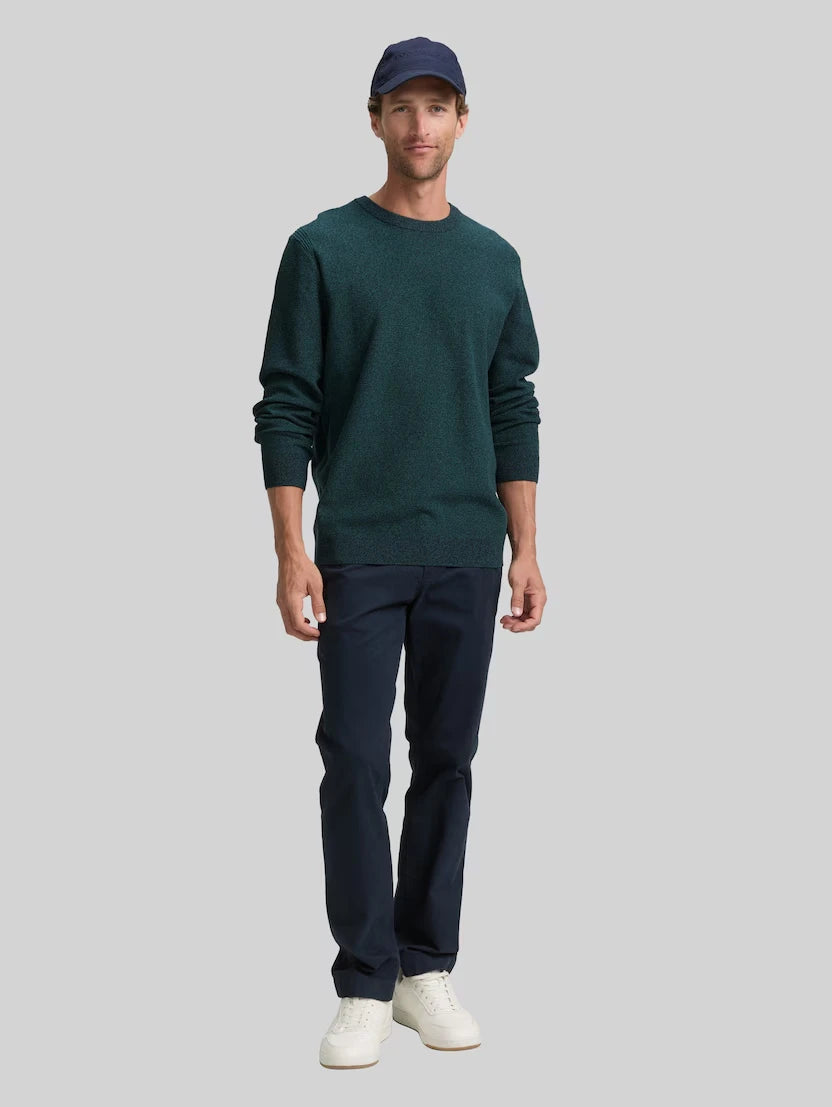 Męski Sweter Tom Tailor Structured Crewneck Knit Jasper Green Navy Twotone 1047570 38770