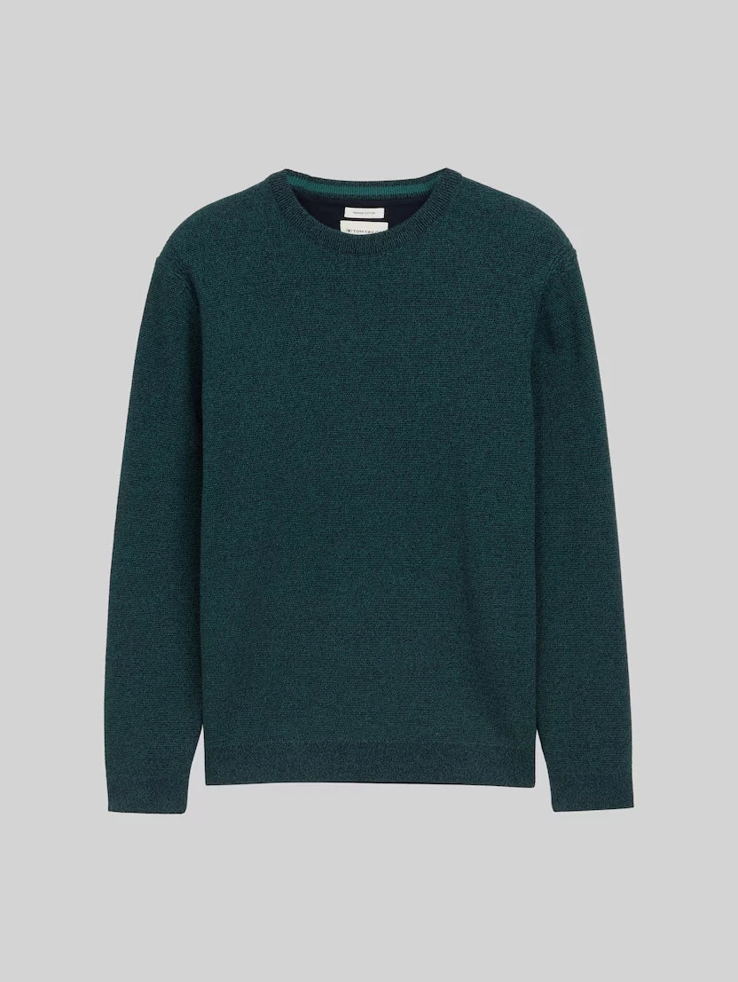 Męski Sweter Tom Tailor Structured Crewneck Knit Jasper Green Navy Twotone 1047570 38770