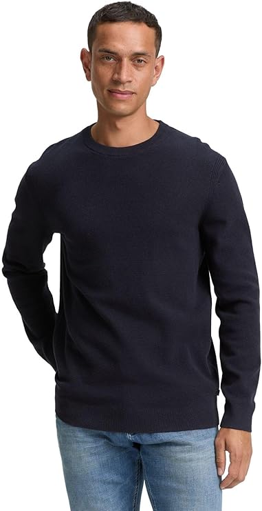 Męski Sweter Tom Tailor Structured Crewneck Knit Knitted Navy Melange 1047570 13160