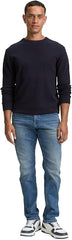 Męski Sweter Tom Tailor Structured Crewneck Knit Knitted Navy Melange 1047570 13160