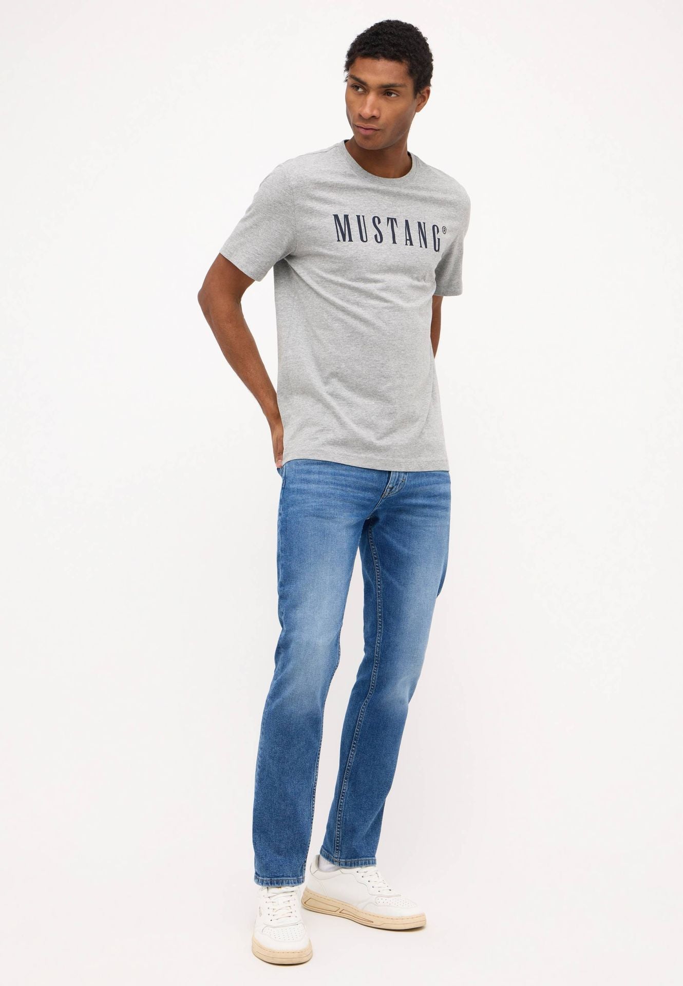 Męski T-Shirt Koszulka MUSTANG Style Austin Mid Grey Melange 1014695 4140