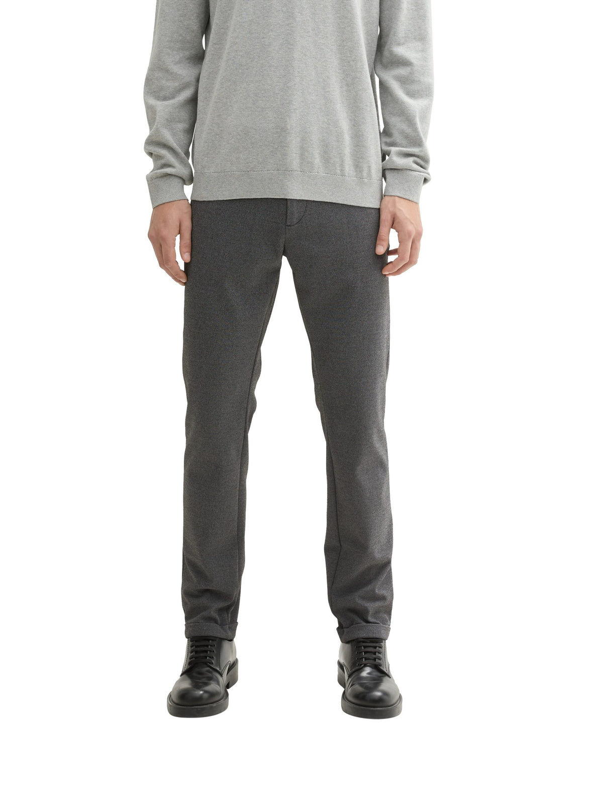 Męskie Spodnie Materiałowe Tom Tailor Jersey Slim Chino Black White Birds Eye 1044853 35951