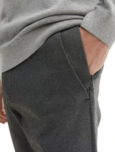 Męskie Spodnie Materiałowe Tom Tailor Jersey Slim Chino Black White Birds Eye 1044853 35951