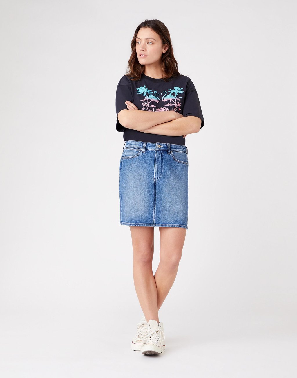 SPÓDNICA WRANGLER MID LENGTH SKIRT SANDY W245JX28Z 112127933