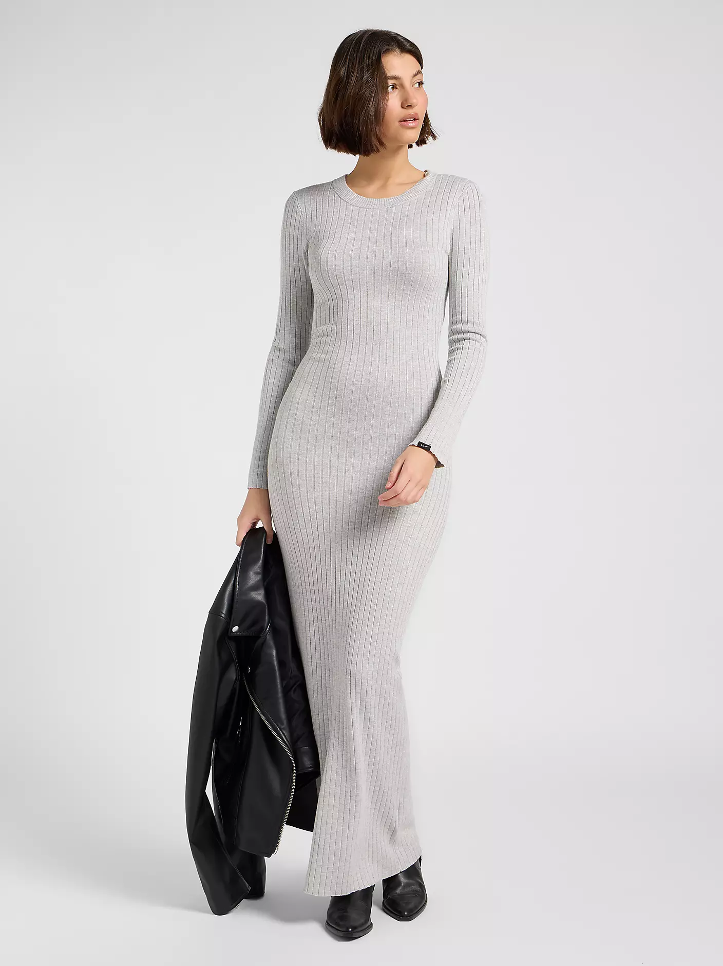 SUKIENKA MATERIAŁOWA LEE CREW NECK MAXI DRESS GREY HEATHER 112371663