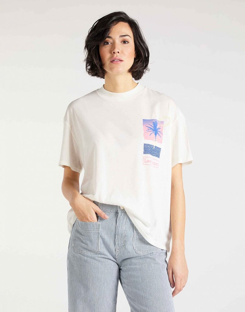 T-SHIRT DAMSKI LEE OVERSIZED TEE BOYFRIEND FIT ECRU L41SBYNQ 112109158