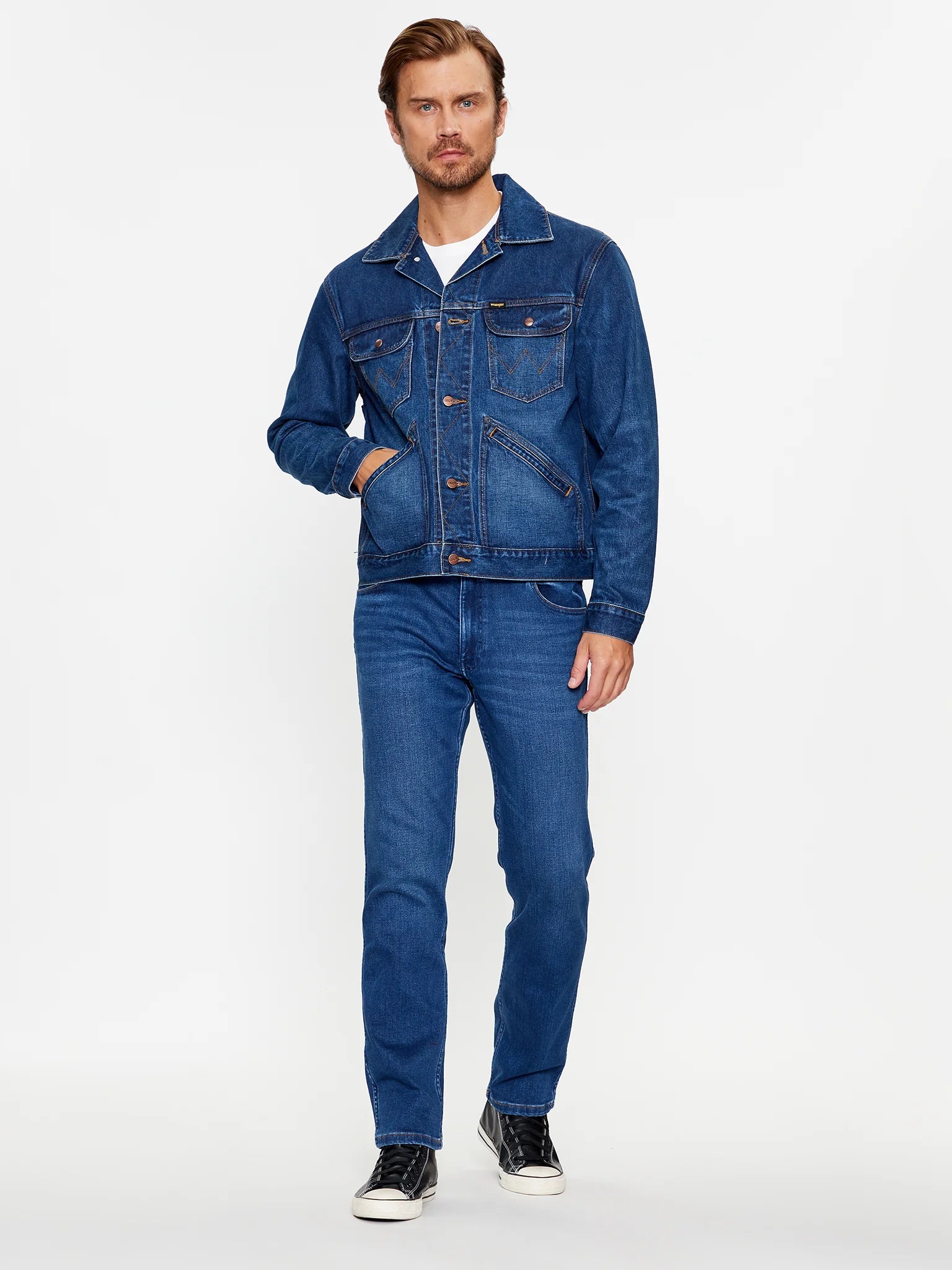 WRANGLER 124MJ FAR MĘSKA KURTKA JEANSOWA JEANS FAR AWAY 112341043 W4MJ007106