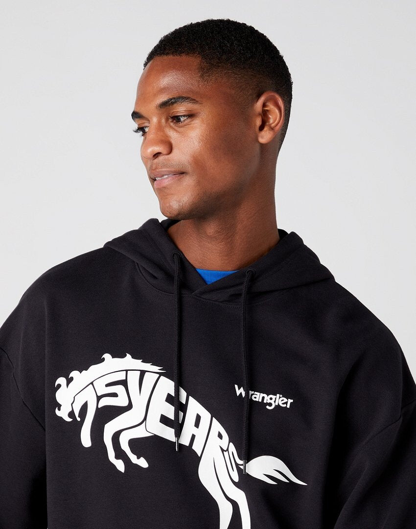 WRANGLER 75TH ANNI HOODIE MĘSKA BLUZA KAPTUR LOGO NADRUK BLACK BEAUTY W645HTZ13 112146187