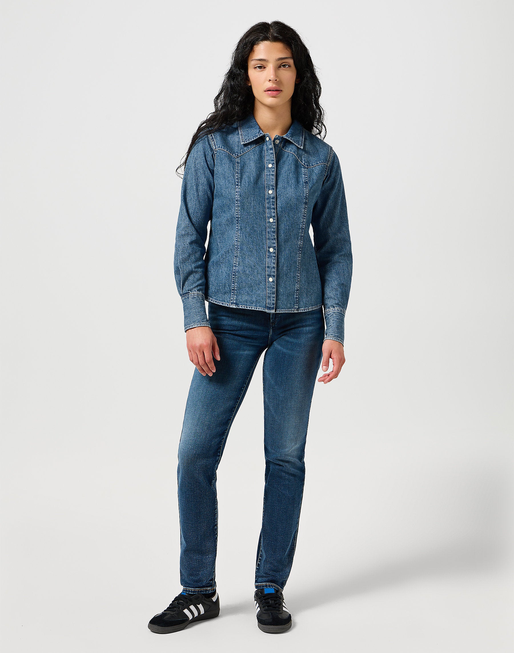 Damska Koszula Jeansowa Wrangler Exag Yoke Shirt Faded Blue 112356476