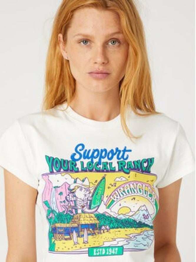 WRANGLER DAMSKA KOSZULKA WRANGLER SHRUNKEN BAND TEE WORN WHITE 112332013