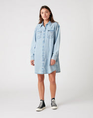 WRANGLER DENIM WESTERN DRESS DAMSKA SUKIENKA LIGHT INDIGO W9P6LWX4E 112132456