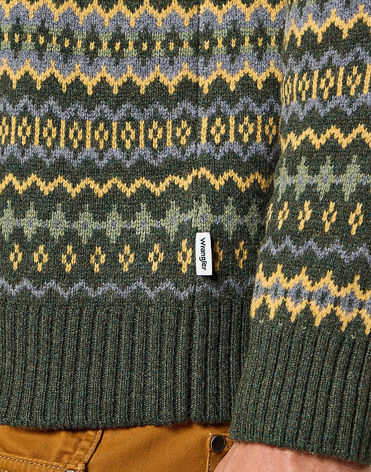 Męski Sweter Ciepły Wrangler Fairisle Sweater Verdant Green 112357294 W8F7014320