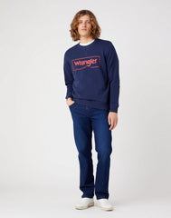 Wrangler Frame Logo Crew Męska Bluza Klasyczna Nadruk Navy W662HA114 112320240