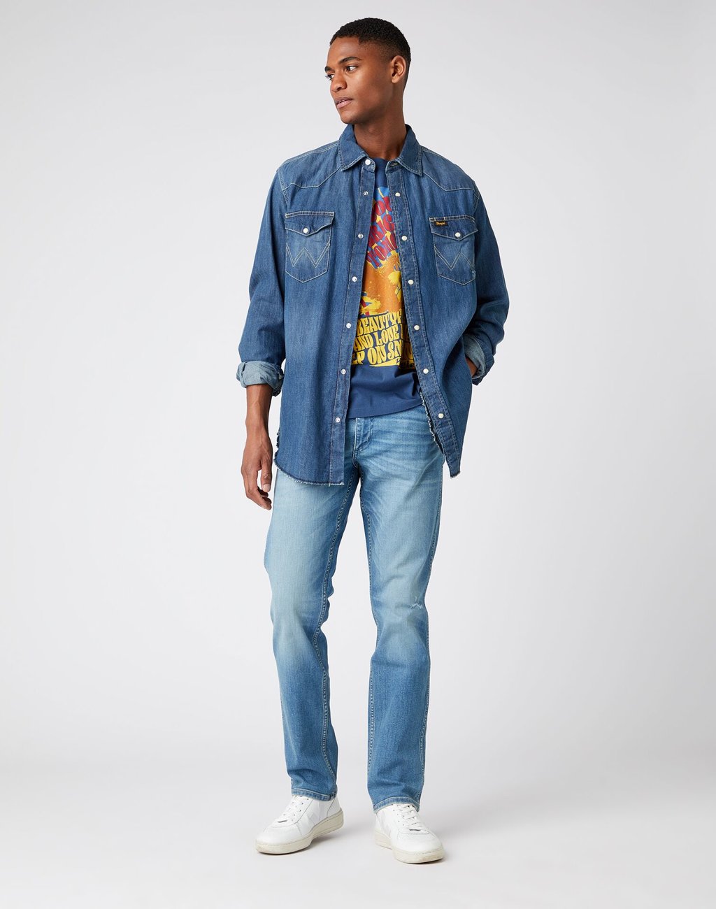 WRANGLER GREENSBORO MĘSKIE SPODNIE JEANSOWE DUSTY DEVIL W15QC4665 112141188