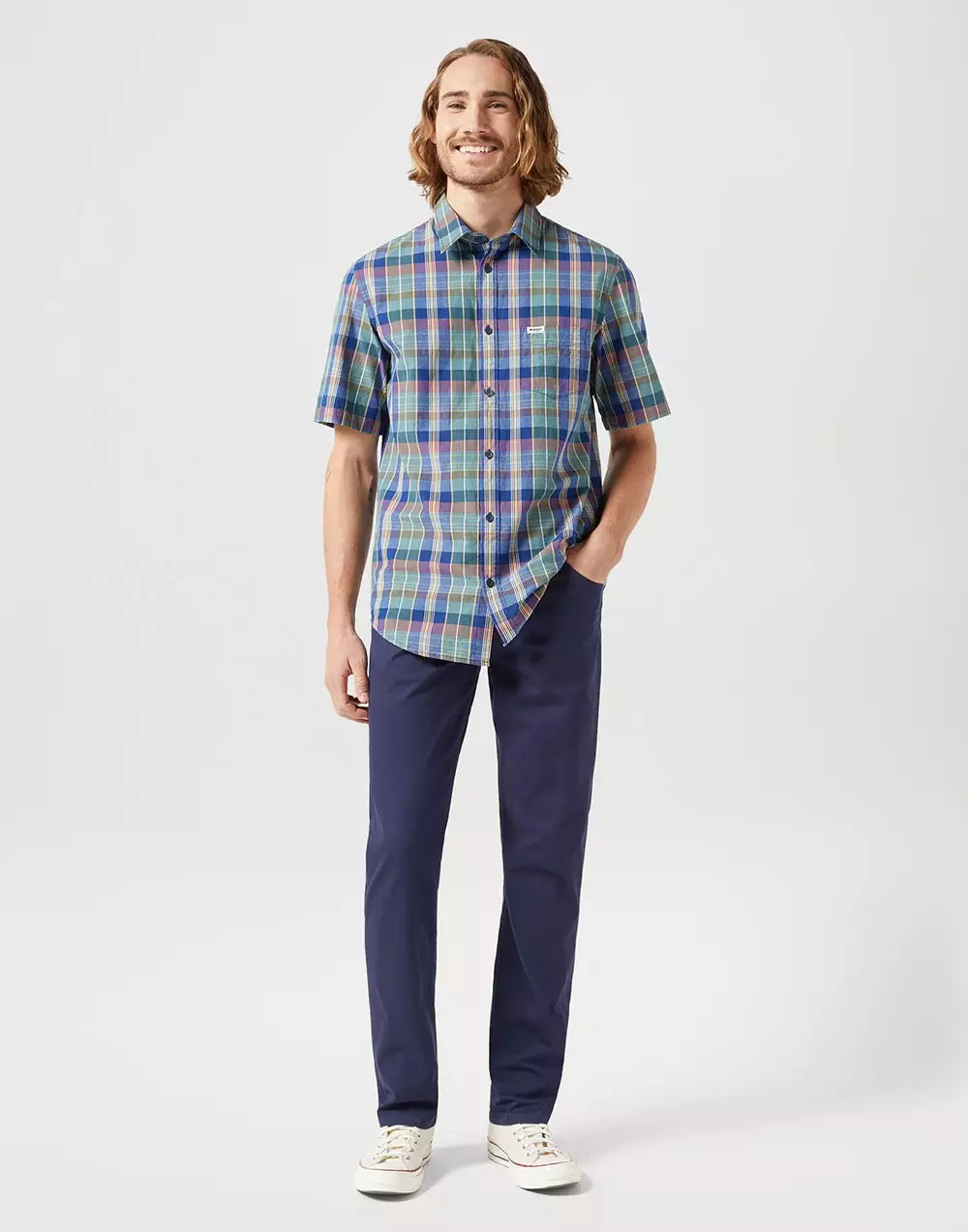Spodnie Materiałowe Męskie Wrangler Greensboro Chino Dark Navy 112350802 W15Q018200