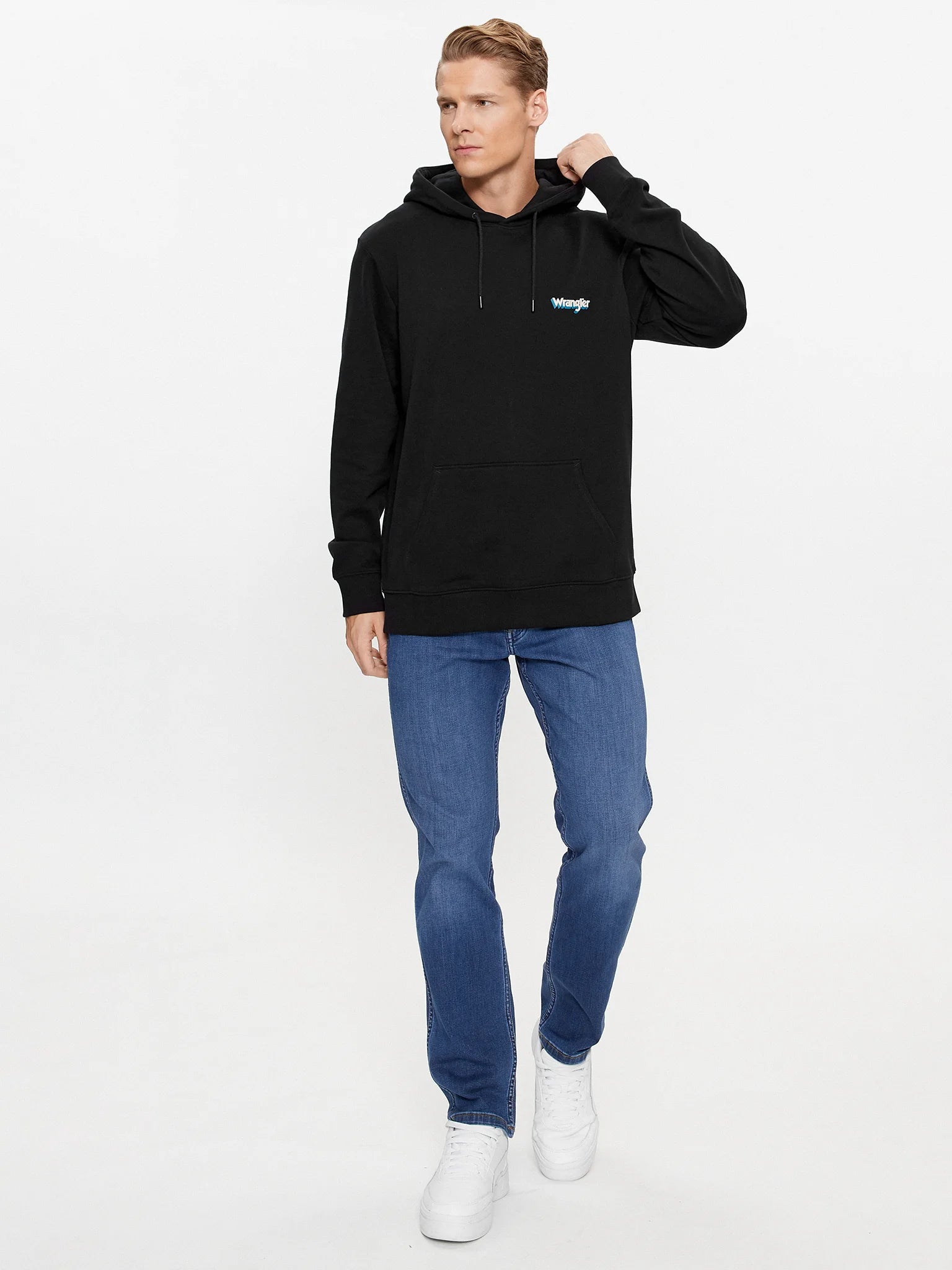 WRANGLER HOODIE MĘSKA BLUZA Z KAPTUREM WASHED BLACK 112343376 W658018282