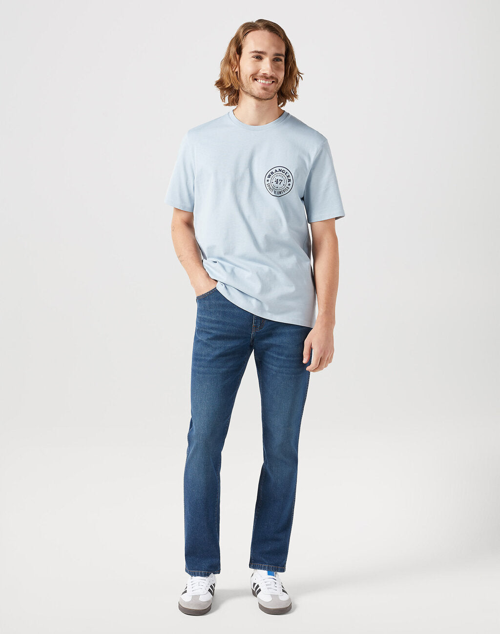 WRANGLER LARSTON MĘSKIE SPODNIE JEANSOWE JEANSY DŻINSY BLUE SPRUCE 112350652 W18S018019