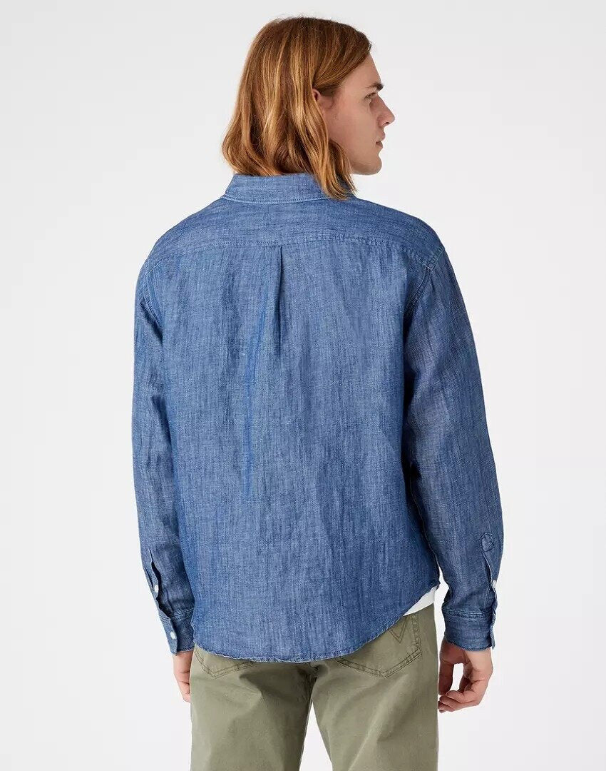 WRANGLER LS 1 PKT SHIRT MĘSKA KOSZULA JEANSOWA JEANS LIGHT INDIGO W5D6BNX4E 112146112