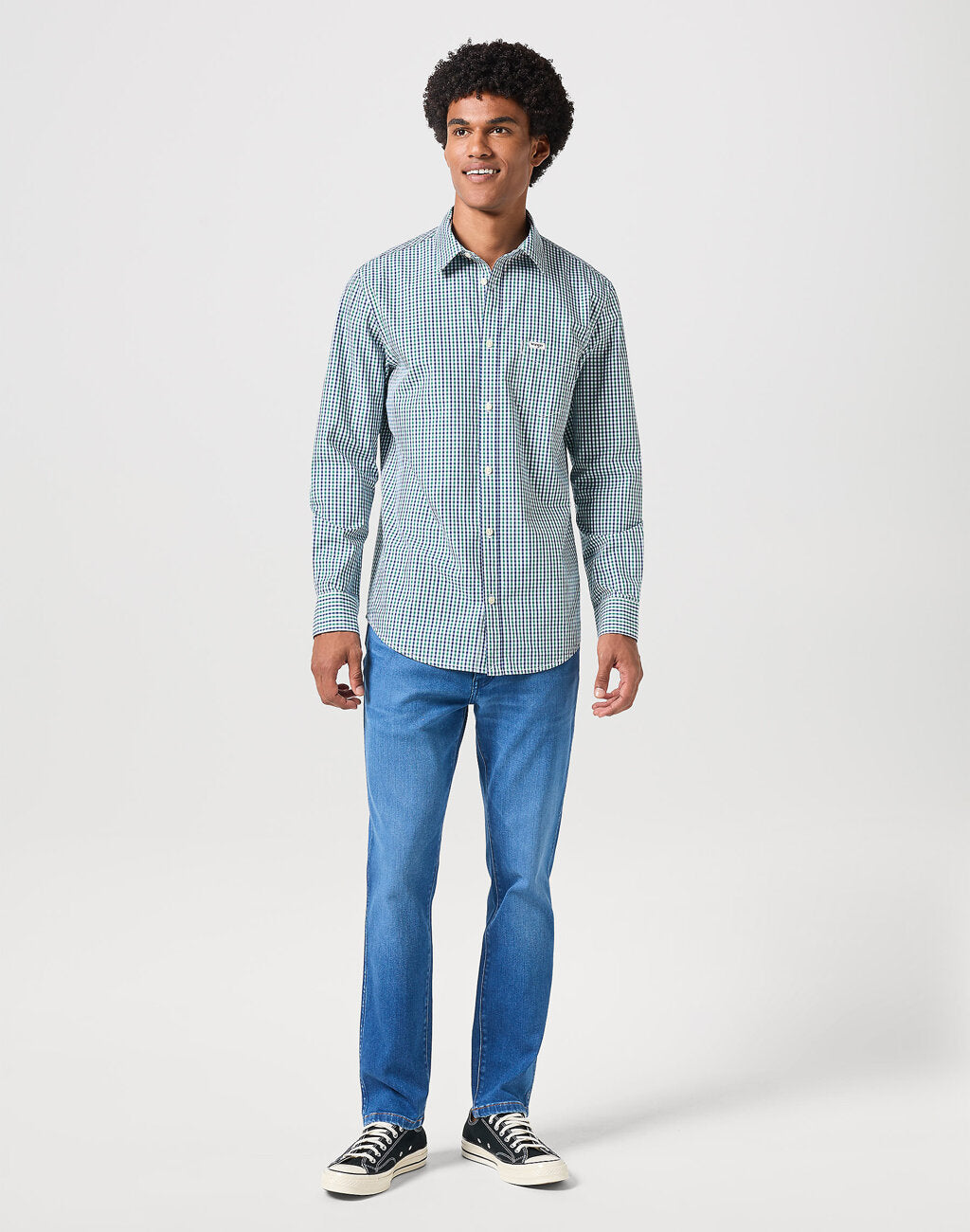 WRANGLER LS 1 PKT SHIRT MĘSKA KOSZULA W KRATĘ GREEN NAVY 112350479 W5A9017096
