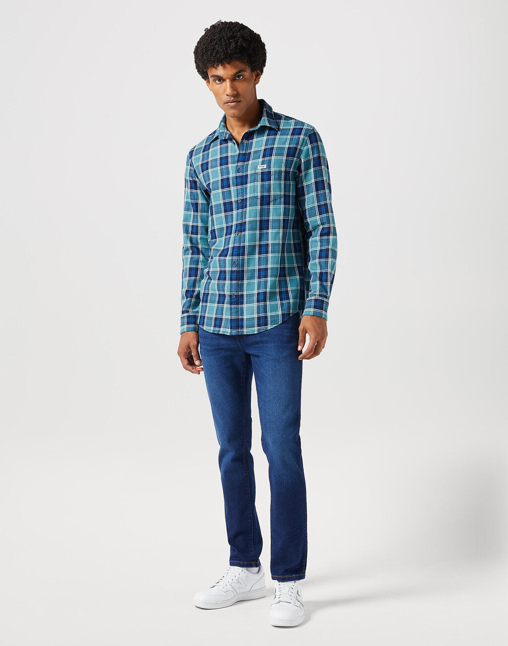 WRANGLER LS 1 PKT SHIRT MĘSKA KOSZULA W KRATĘ KRATA HYDRO INDYGO 112350492 W5A9017326