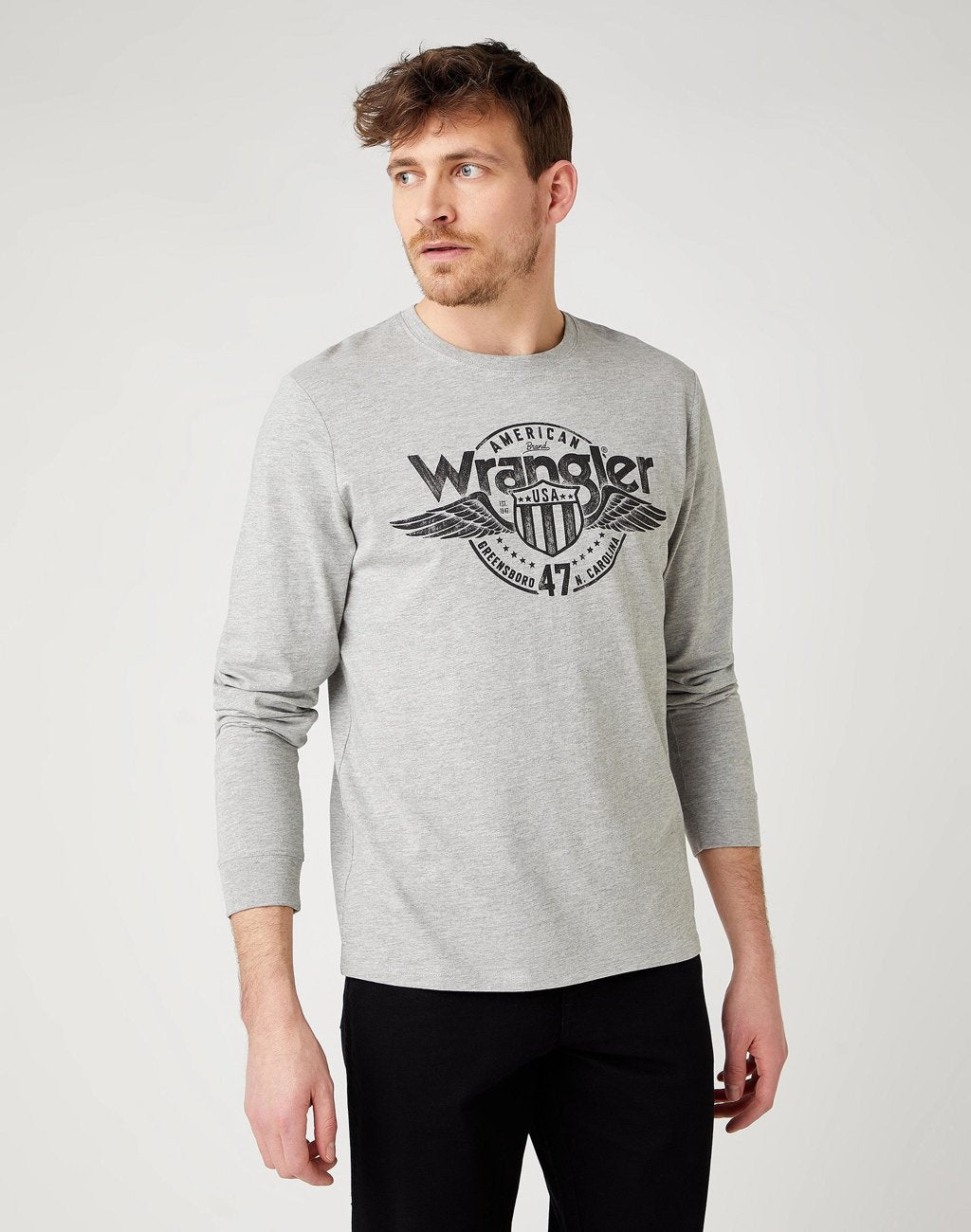 WRANGLER LS AMERICANA TEE MID GREY MEL W7J5D3X37 112141549
