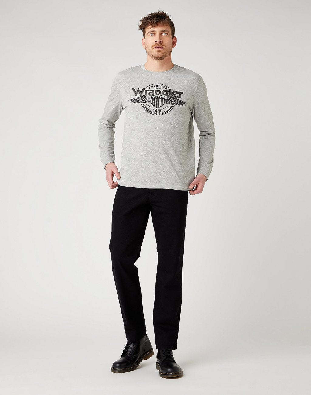 WRANGLER LS AMERICANA TEE MID GREY MEL W7J5D3X37 112141549