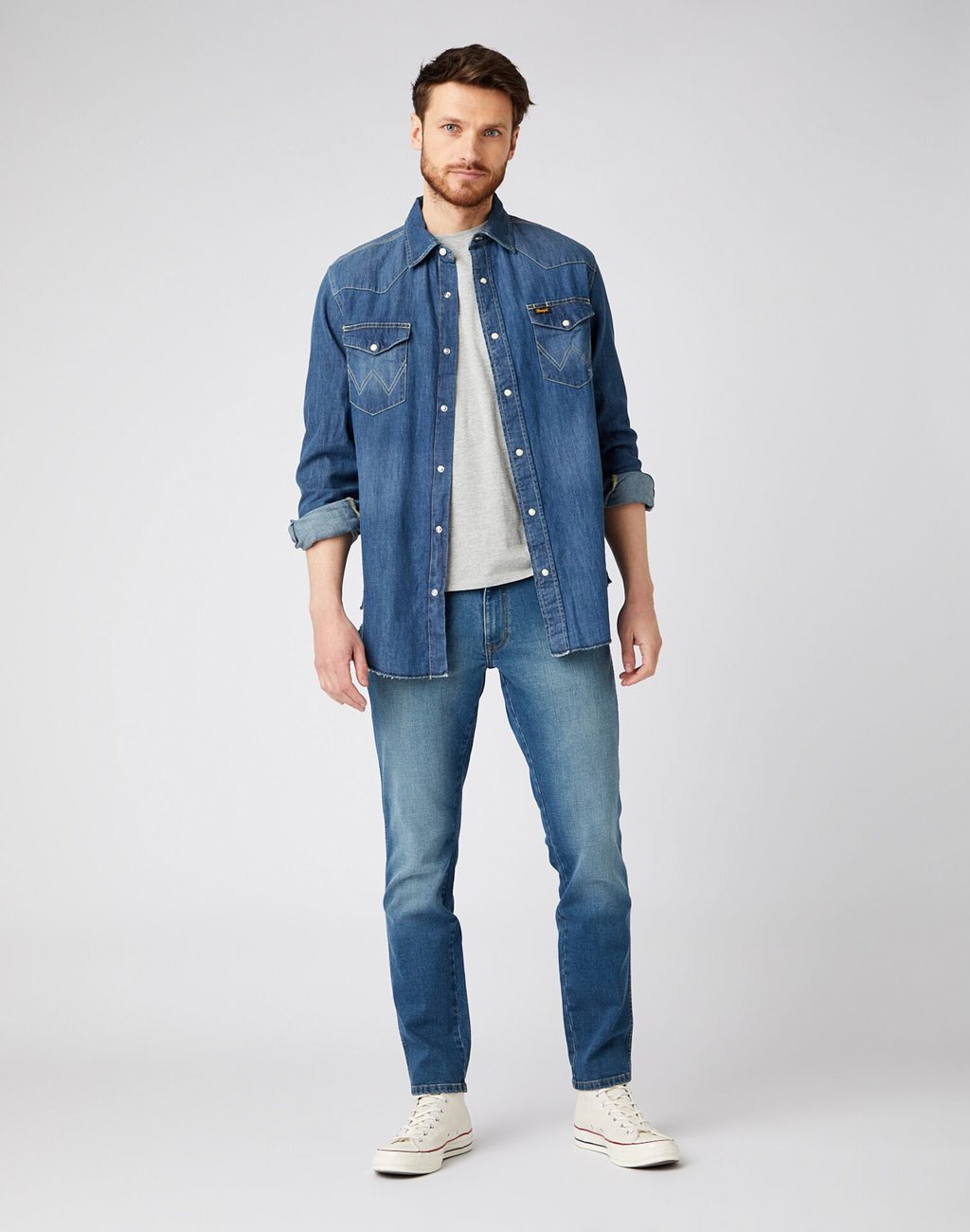 WRANGLER LS BIKER TEE MĘSKA KOSZULKA Z DŁUGIM RĘKAWEM MID GREY MEL W7K5D3X37 112141568