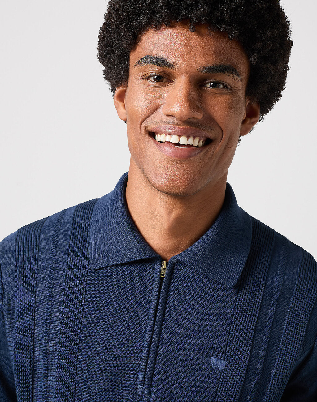 Wrangler Męski Sweter LS Polo Sweater z Kołnierzykiem Klasyczny Black Iris 112350517 W8F1017555