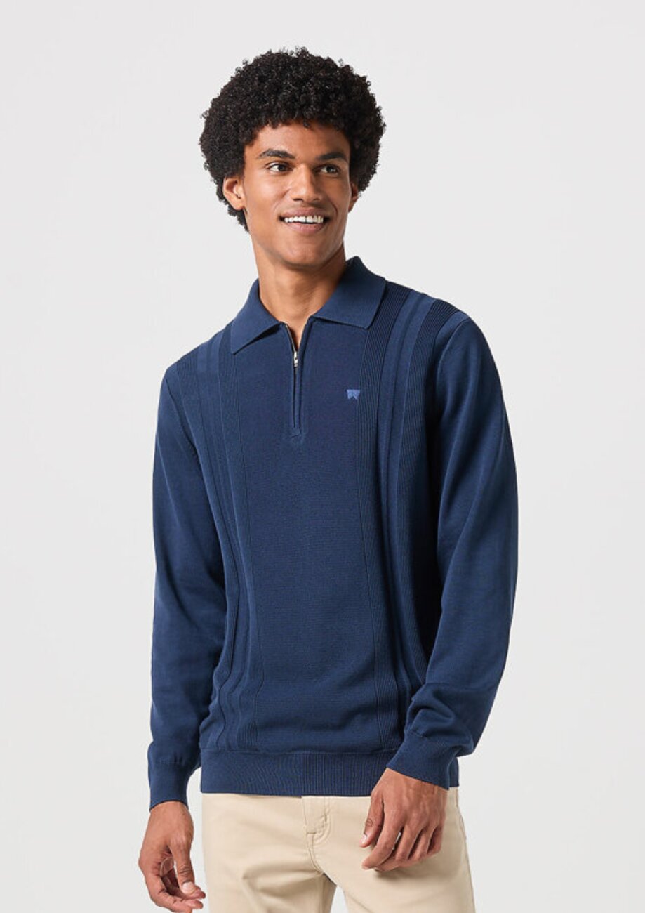 Wrangler Męski Sweter LS Polo Sweater z Kołnierzykiem Klasyczny Black Iris 112350517 W8F1017555