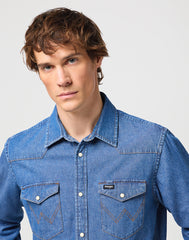 WRANGLER LS WESTERN SHIRT MĘSKA KOSZULA ELEGANCKA BARREL BLUE 112350488 W556015512