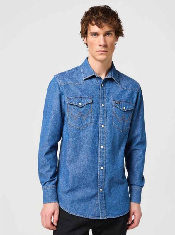 WRANGLER LS WESTERN SHIRT MĘSKA KOSZULA ELEGANCKA BARREL BLUE 112350488 W556015512