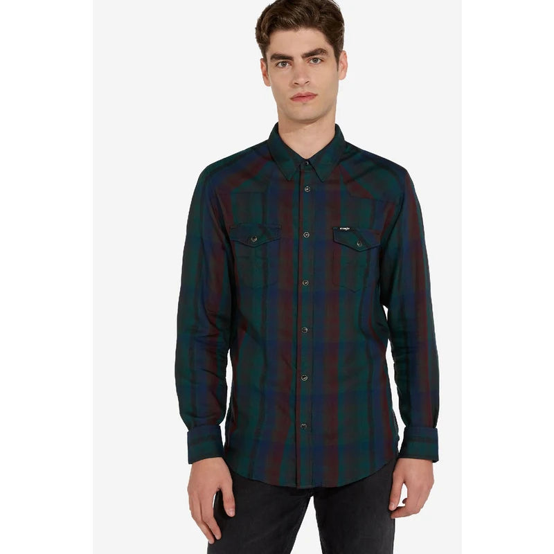 WRANGLER LS WESTERN SHIRT MĘSKA KOSZULA MATERIAŁOWA W KRATĘ DARK GREY MEL W5F0B4X06 112130108