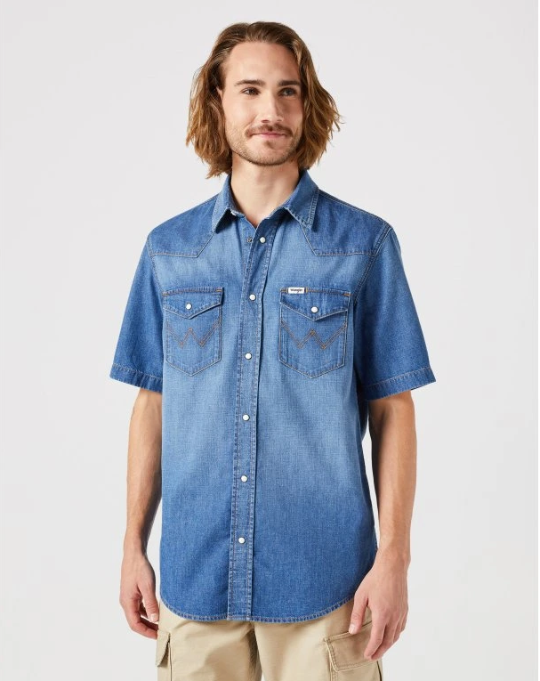 Męska Koszula Jeansowa Wrangler SS Western Shirt Dusky 112350572 W5H8016805
