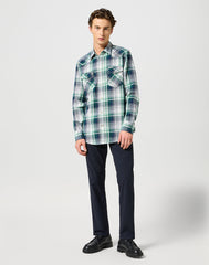 WRANGLER MĘSKA KOSZULA WESTERN SHIRT GREEN BLUE 112357242 W5B4017986