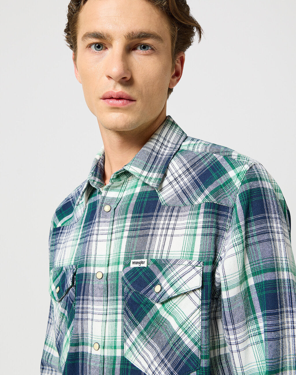 WRANGLER MĘSKA KOSZULA WESTERN SHIRT GREEN BLUE 112357242 W5B4017986