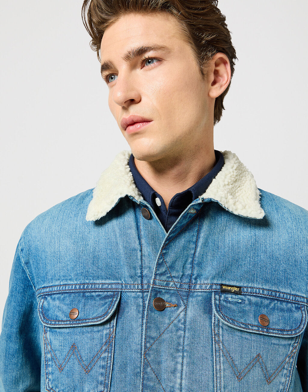 Męska Kurtka Jeansowa Wrangler 124MJ Sherpa Sage Wash 112357271 W4MS008821