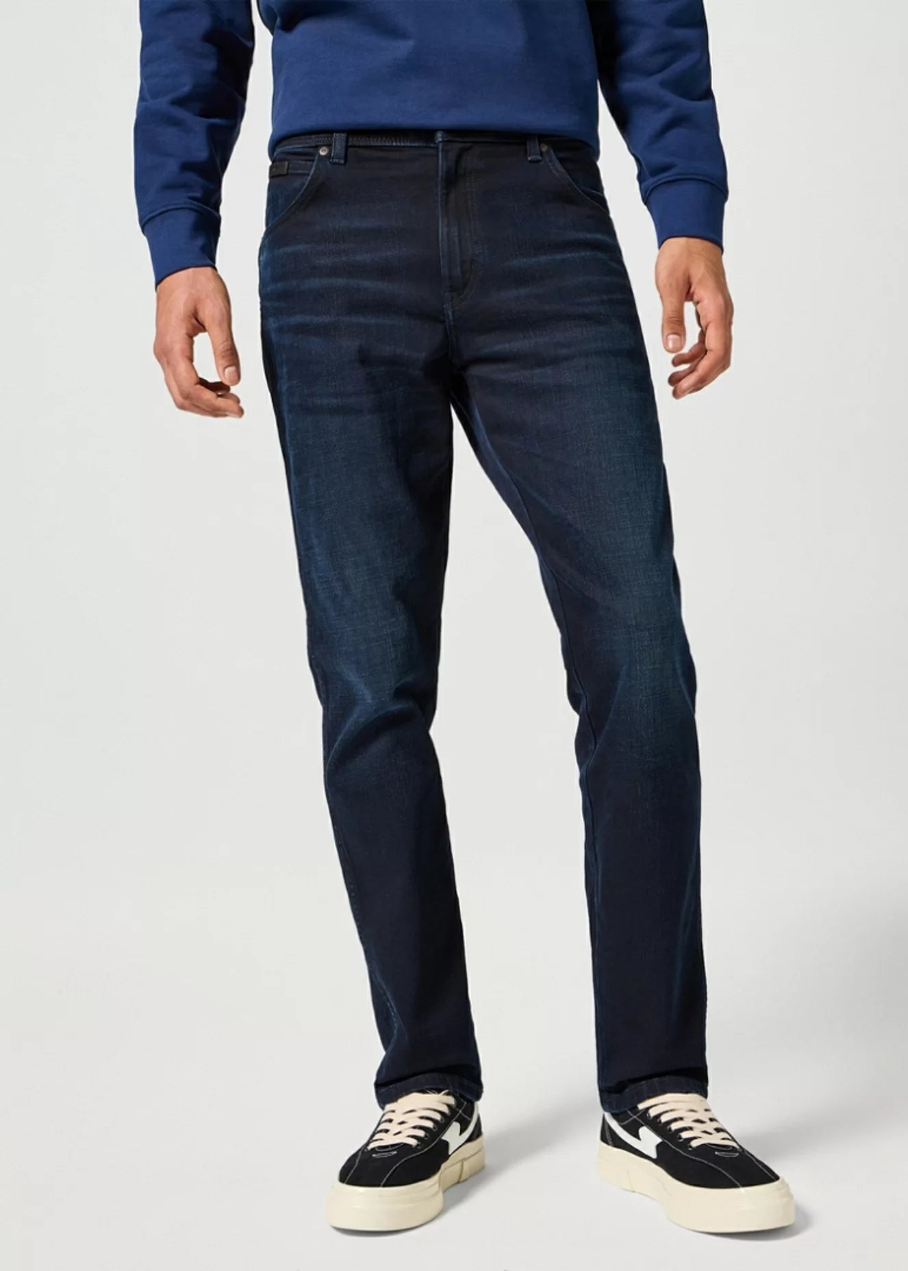 WRANGLER MĘSKIE SPODNIE JEANSOWE TEXAS SLIM DEEP BLUE BLACK 112355027 W12S017421