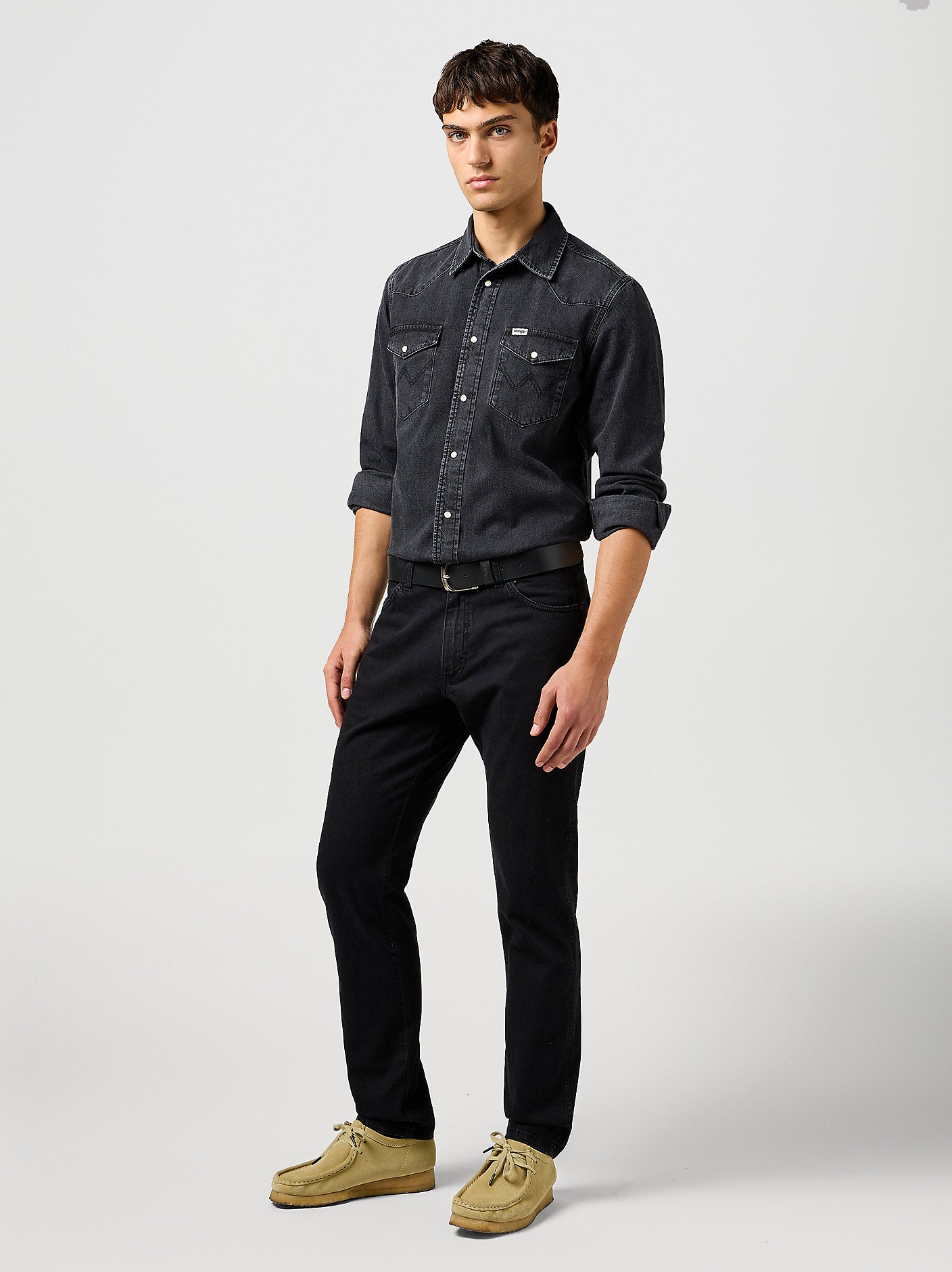 Męskie Spodnie Jeansowe Wrangler River Rinse Black 112362409