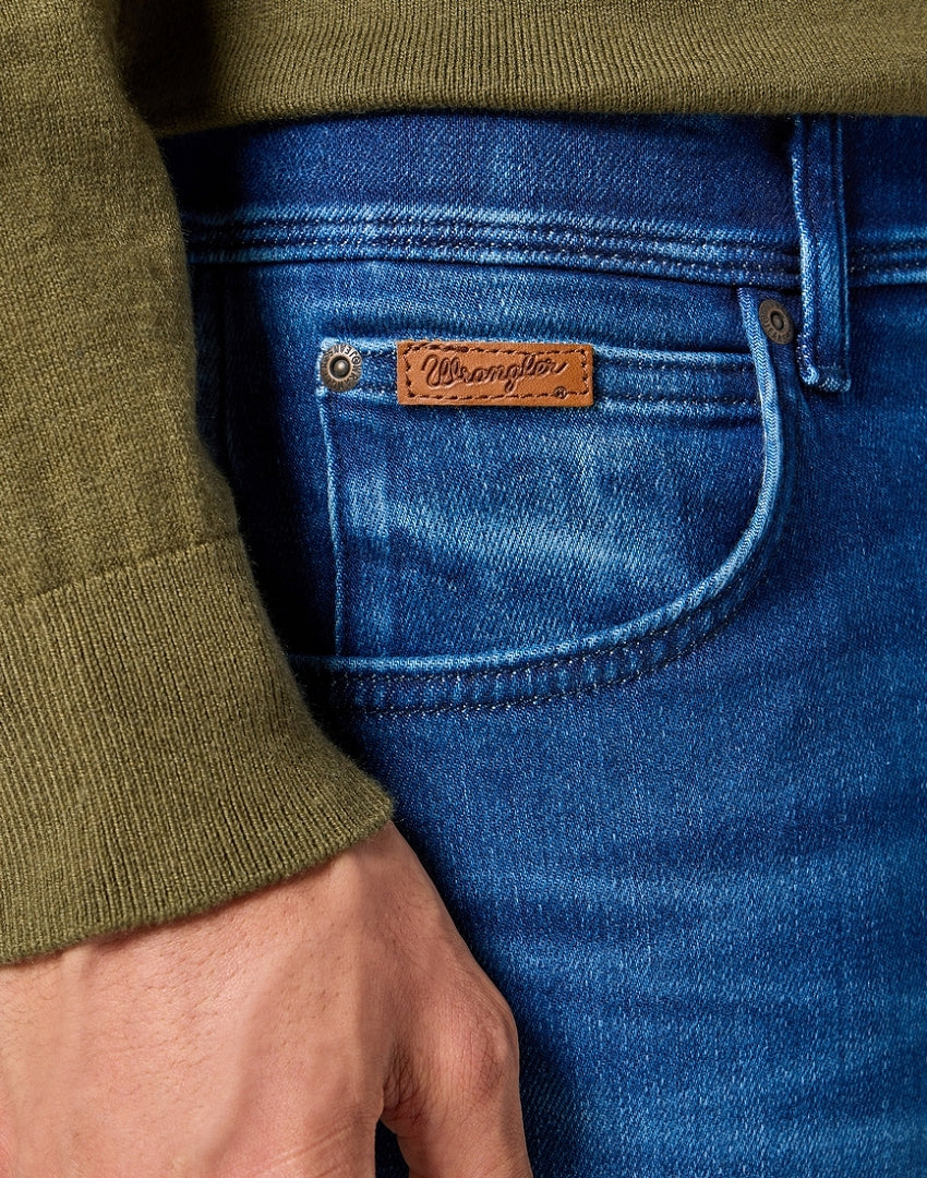Męskie Spodnie Jeansowe Wrangler Texas Slim Blue Jam 112358217